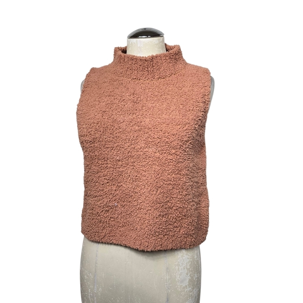 She + Sky Sleeveless Mock Neck Fluffy Top L